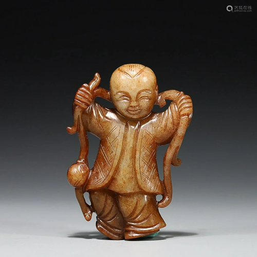 CHINESE HETIAN JADE FIGURE OF BOY