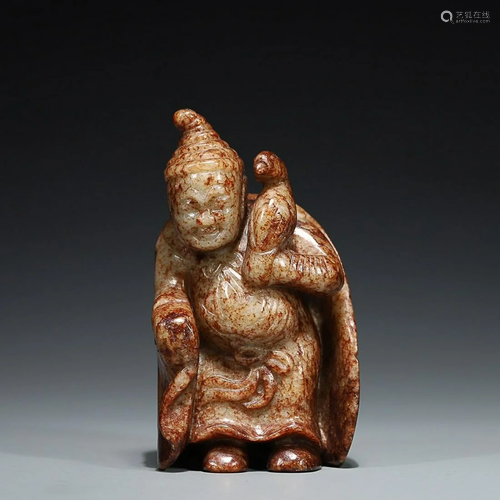 CHINESE HETIAN JADE FIGURE OF BARBARIAN