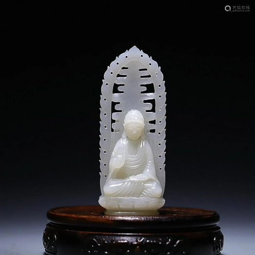 CHINESE HETIAN JADE FIGURE OF BUDDHA