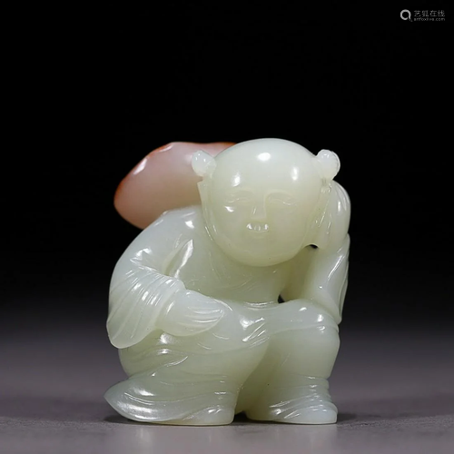 CHINESE HETIAN JADE FIGURE OF BOY