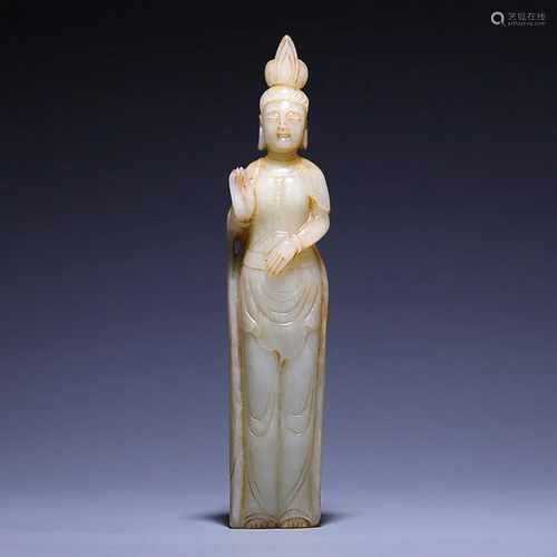 CHINESE HETIAN JADE FIGURE OF GUANYIN