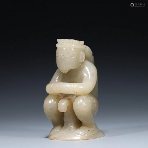 CHINESE HETIAN JADE FIGURE OF GARUDA