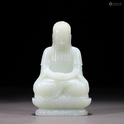 CHINESE HETIAN JADE FIGURE OF BUDDHA