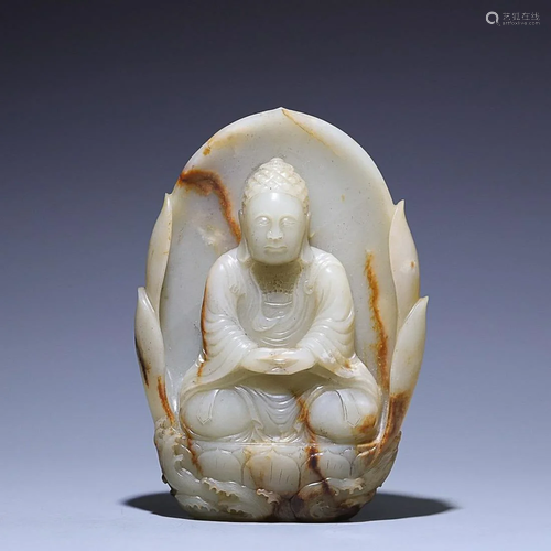 CHINESE HETIAN JADE FIGURE OF SAKYAMUNI