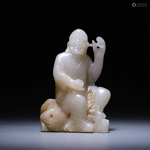 CHINESE HETIAN JADE FIGURE OF ARHAT