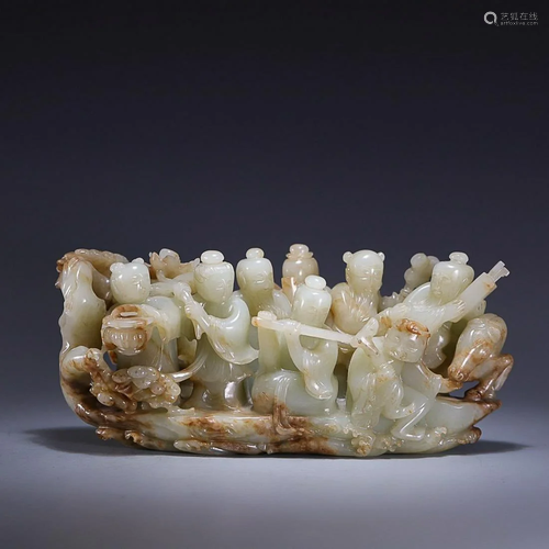 CHINESE HETIAN JADE FIGURES OF EIGHT TAOIST IMMORTALS