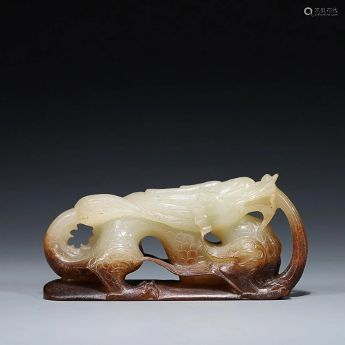 CHINESE HETIAN JADE PAPERWEIGHT WITH CARVED 'DRAGON...