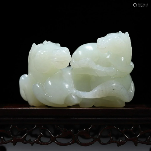 CHINESE HETIAN JADE HORSE-FORM PAPERWEIGHT