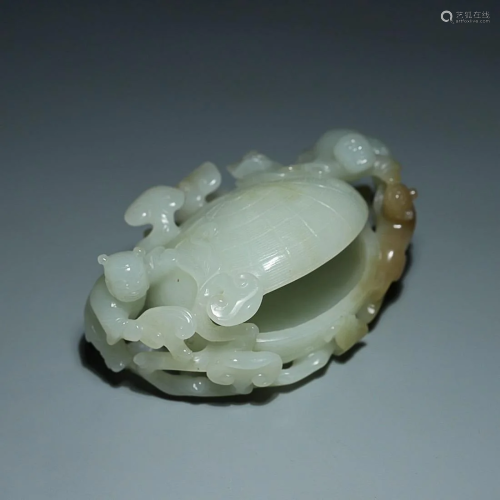 CHINESE HETIAN JADE PAPERWEIGHT WITH CARVED 'BOY'