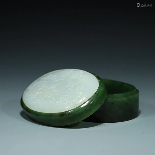 CHINESE HETIAN WHITE JADE-INLAID JASPER BOX