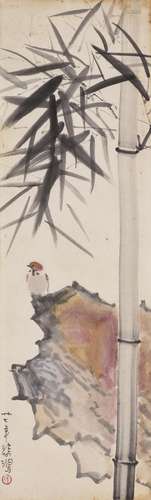 XU BEIHONG(1895-1953) Bamboo, Sparrow, and Rock