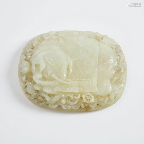 A White Jade Openwork 'Elephant' Plaque, Qing Dyna...
