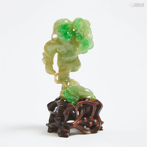 A Jadeite Carving of 'Liu Hai and Toad', 19th Cent...