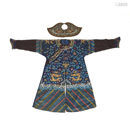 An Embroidered Blue-Ground 'Dragon' Robe, Jifu, To...