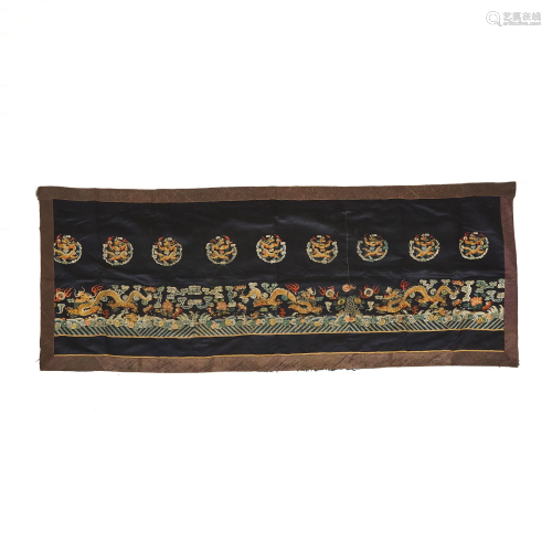 An Embroidered Blue-Ground Panel From a Court Skirt, Qing D