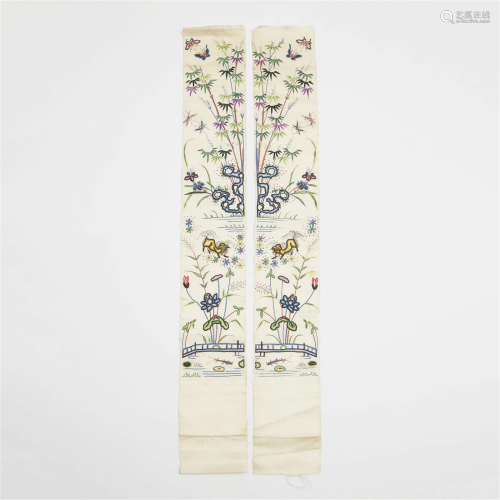 A Pair of White-Ground 'Forbidden-Knot' Embroidere...