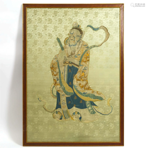 A Large Embroidered Silk Panel of the Dragon King, 18th/19t