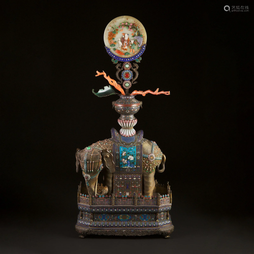 An Impressive Large Gilt-Copper and Cloisonné Caparisoned E