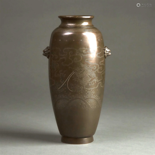 A Rare Silver Wire-Inlaid Bronze 'Dragon' Vase, Sh...