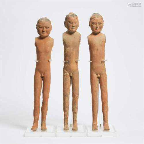 A Group of Three Pottery Figures of Male Warriors, Han Dyna