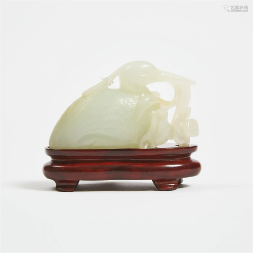A White Jade Carving of an Egret, Qing Dynasty, 19th Centur