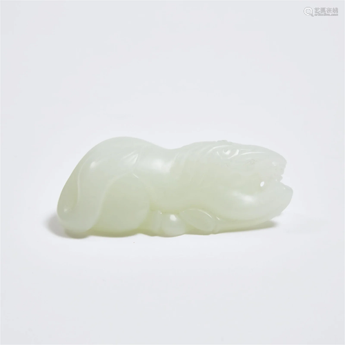 A White Jade Recumbent Horse, 白玉雕卧马, length 2.9 in — 7....