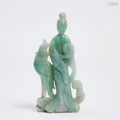 A Jadeite Carving of a 'Magu' with Phoenix, Late 1...