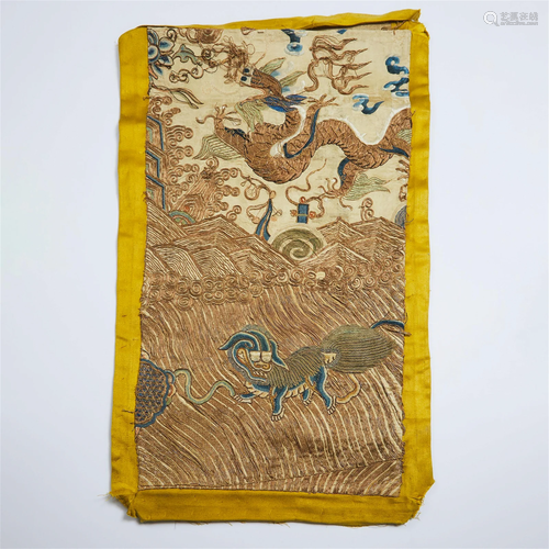 A Chinese Imperial Dragon Robe Fragment Panel, 19th Century