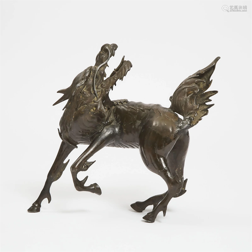 A Bronze and White Metal Qilin, Qing Dynasty, 18th Century,