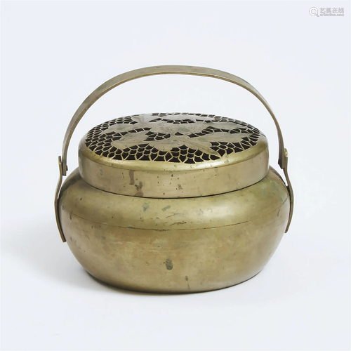 A Chinese Bronze Handwarmer and Cover, Late Qing Dynasty, 1