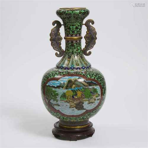 A Large Cloisonné Enamel 'Landscape' Vase, Mid 20t...