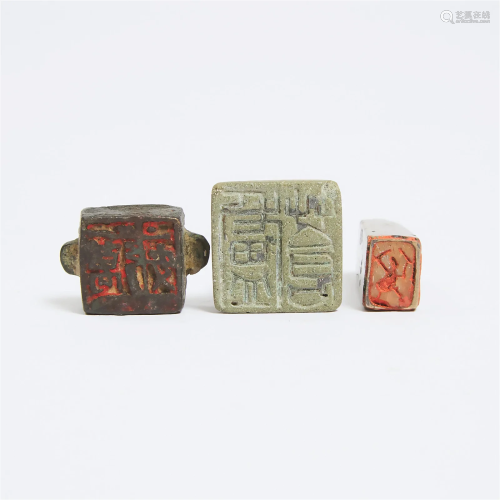 A Group of Three Small Bronze Seals, Han Dynasty and Later,