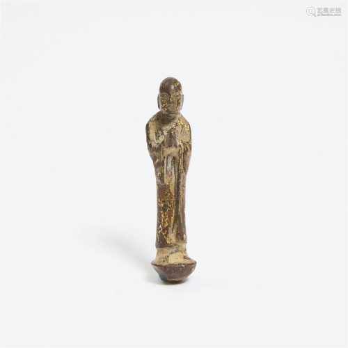 A Miniature Gilt Bronze Figure of a Monk (Ananda), Tang Dyn