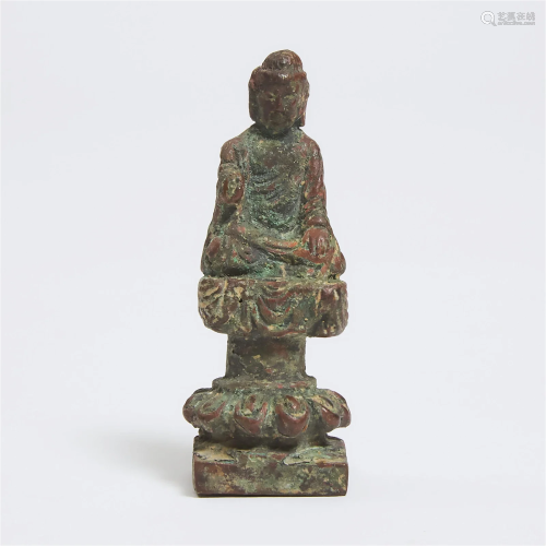 A Small Bronze Figure of a Seated Buddha, Tang Dynasty (AD