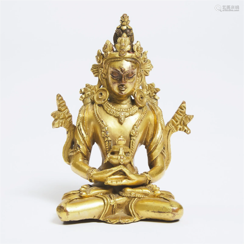 A Gilt Bronze Figure of Amitayus, China, 18th Century, 清 十...