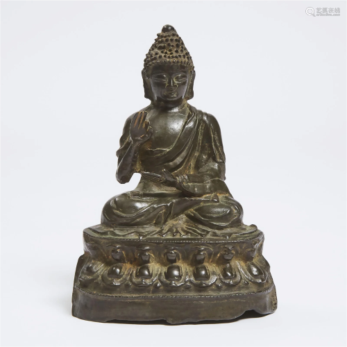 A Bronze Seated Figure of Buddha, Ming Dynasty, 明 铜佛坐像,...