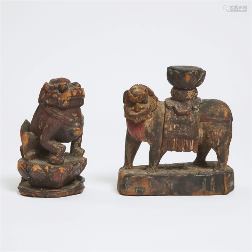 Two Gilt Wood Figures of Lions, Possibly Ming Dynasty, 或明 ...