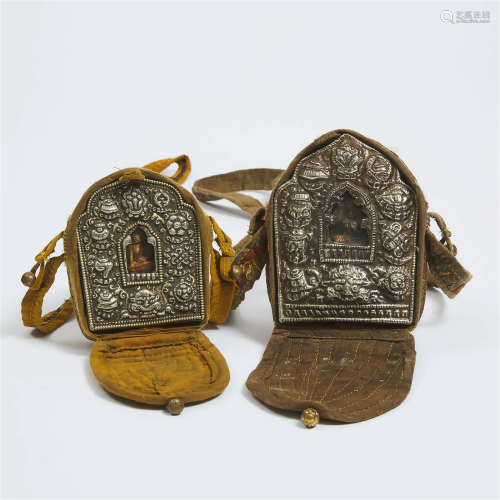 Two Tibetan Portable Amulet Boxes (Gau), 19th Century, 十九世...