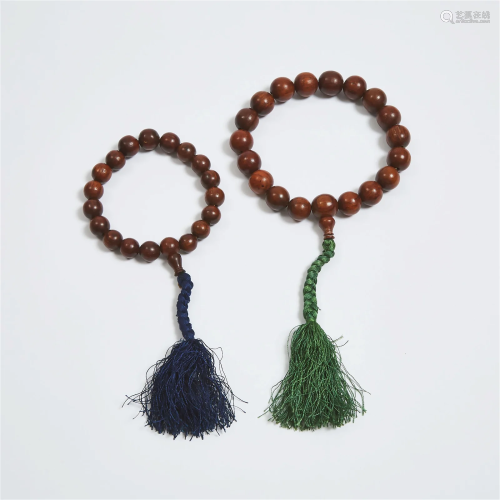 Two Chinese Rosewood Prayer Beaded Bracelets, 19th/20th Cen