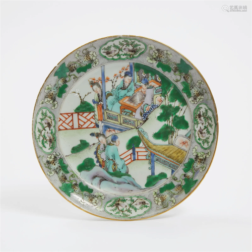 A Wucai 'Figural' Dish, 19th Century, 十九世纪 五彩...