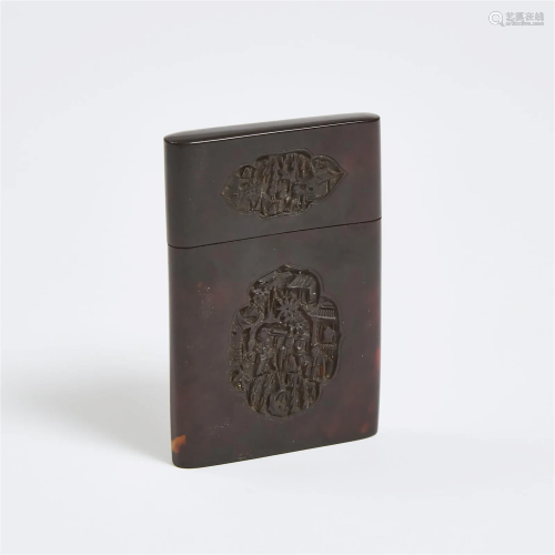 A Chinese Carved Tortoiseshell Card Case, 19th Century, 清 十