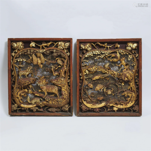 A Pair of Chinese Carved Gilt Wood Panels, Yunzouxiang Chen