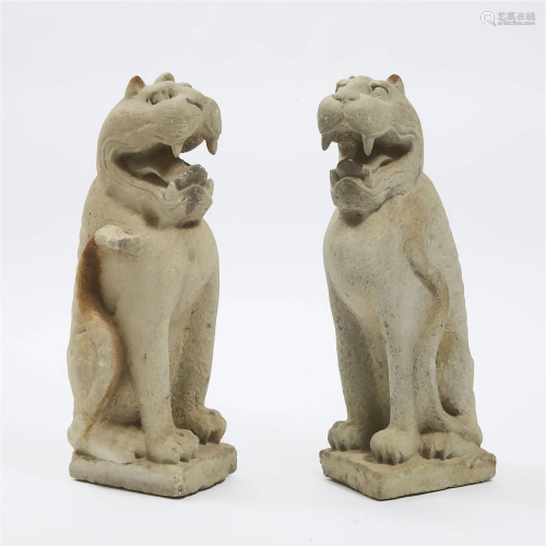 A Pair of Large Stone Seated Figures of Tigers, Northwest C