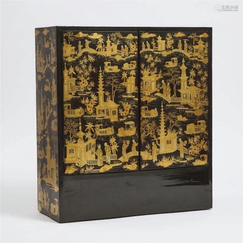 A Chinese Export Black and Gilt Lacquered Cabinet, 19th Cen