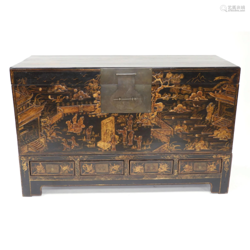 A Large Chinese Gilt and Black Lacquer Storage Chest, Early