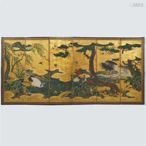 Attributed to Kano Shoei (1519-1592), Birds and Flowers of