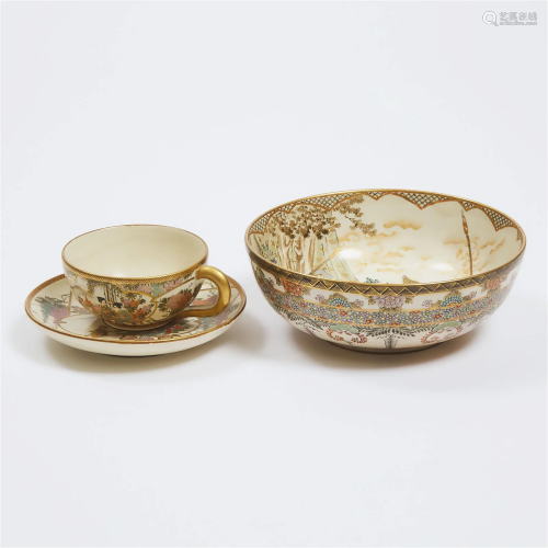A Satsuma Bowl, Shuzan Mark, Together With a Cup and Saucer