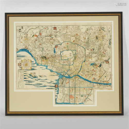 A Large-Scale Map of Edo (Tokyo), Dated 1861, including fra