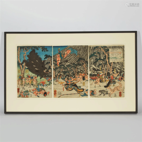 Utagawa Kuniyoshi (1798-1861), Hunting a Giant Wild Boar at