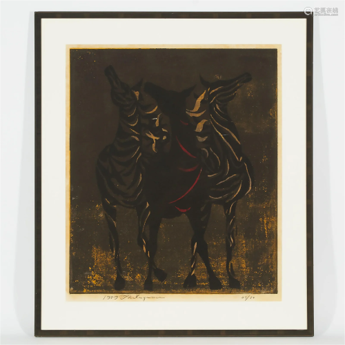 Tadashi Nakayama (1927-2014), Three Horses, frame 37.6 x 32